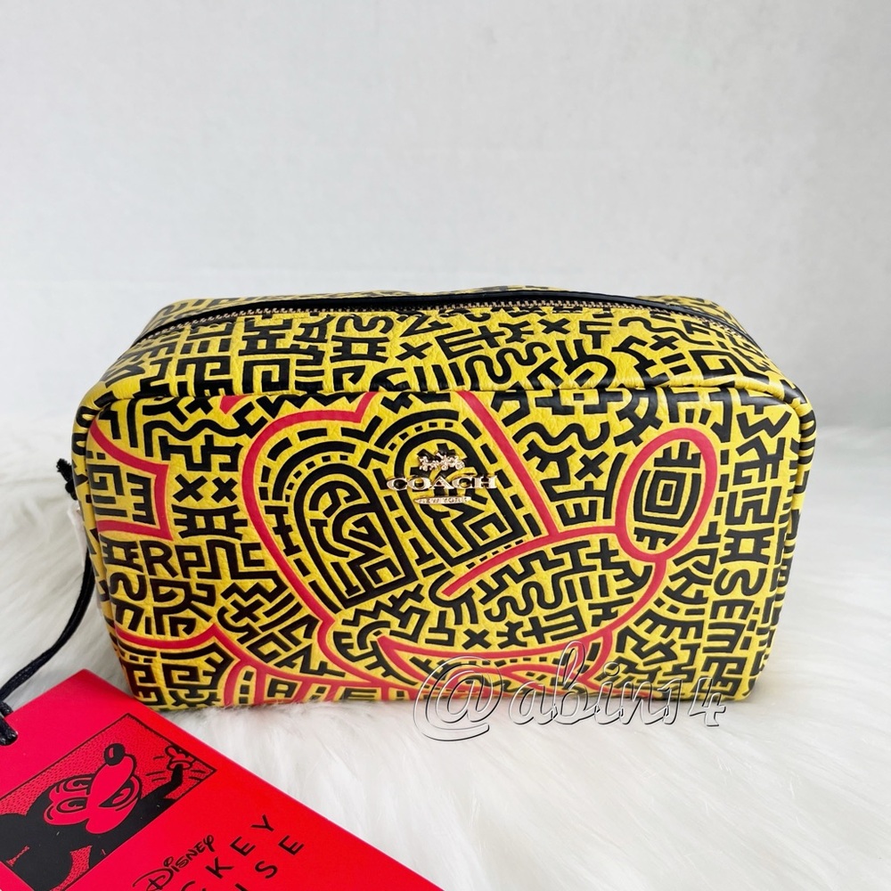 NWT Coach Disney Mickey Mouse X Keith Haring Cosmetic Pouch Makeup Bag Case